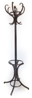 A stained beech bentwood hallstand, with central pole, shaped hooks and umbrella base, 205cm high.