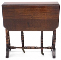 A late Victorian walnut Sutherland table, the rectangular top with canted corners on ring turned supports with splayed feet, 52cm wide.