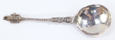 A late 17thC Dutch silver figural spoon, the terminal cast with a figure of Charity with her wards, possibly Friesland, bears marks, 19cm high, 1.58oz. - 2