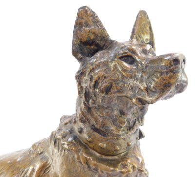 After Thomas Francois Cartier (French, 1879-1943). A bronze metal sculpture of a German Shepherd dog, modeled in standing pose on a naturalistic base, bears signature, 60cm wide. - 8