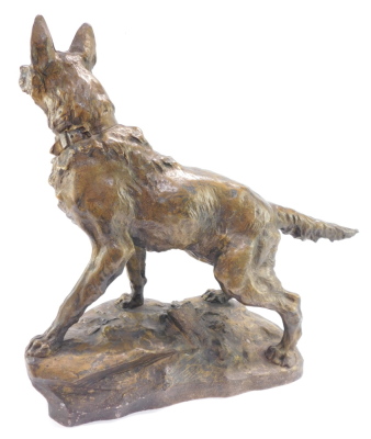 After Thomas Francois Cartier (French, 1879-1943). A bronze metal sculpture of a German Shepherd dog, modeled in standing pose on a naturalistic base, bears signature, 60cm wide. - 10