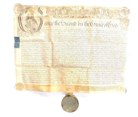 A George II document, detailing a court case before Sir John Willes, Knight and his Bretheren Justices of the Common Bench, concerning a dispute of land and marsh, situated in Lincolnshire, involving Francis Tregagale & John Watkinson, and a tenant Isabe