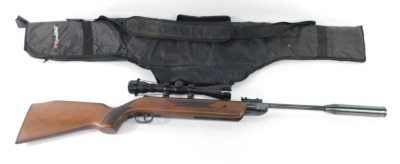 A Westlake .2 calibre air rifle, No 110301115., with a 4x40 gun sight and silencer, cased.