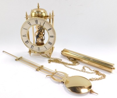 A Sewills of Liverpool brass cased skeleton lantern wall clock, circular dial with chapter ring bearing Roman numerals, single train movement with bell strike, and pendulum, No 701 - 781. - 5