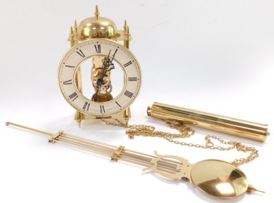 A Sewills of Liverpool brass cased skeleton lantern wall clock, circular dial with chapter ring bearing Roman numerals, single train movement with bell strike, and pendulum, No 701 - 781. - 6