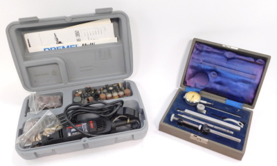 A Dremel multi 395 variable speed rotary tool, boxed with instructions, together with a Capstan No 001 dial test indicator gauge, cased. (2) - 2