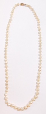 A pearl necklace, possibly natural pearls, 9ct gold clasp, 49.2g. - 4