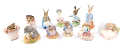 A selection of Beatrix Potter figures by Royal Albert, including Peter Rabbit, Mrs Rabbit and Bunnies, Mrs Tiggywinkle, etc. (11)