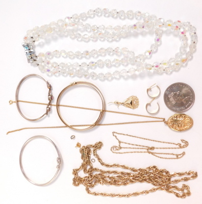 Silver and costume jewellery, including bangles, crystal necklace, earrings and a Commemorative crown. - 2