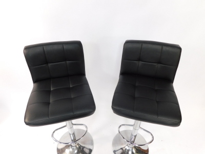 A pair of black leatherette and chrome plated adjustable breakfast bar stools. - 2