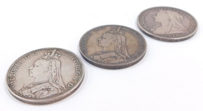 A Victorian silver crown 1892, and two further crowns 1894 and 1889. (3) - 4