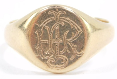 A gentleman's 9ct gold signet ring, monogram engraved, size W, 6.4g.