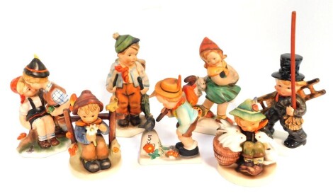 A group of Hummel and Kortzendorf figures, including Chimney Sweep, Off To School, etc. (7)