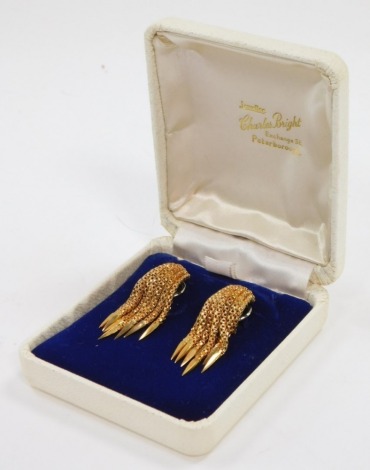 A pair of 18ct gold square link tasseled clip earrings, 17.1g.