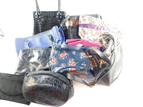 A collection of handbags, to include an Osprey black simulated crocodile skin leather tote bag, with dustbag, 26cm high, 28cm wide, 13cm deep, a Maud Frizon blue shoulder bag, a Cath Kidston top handle bag, shoulder bags, etc., (a quantity).