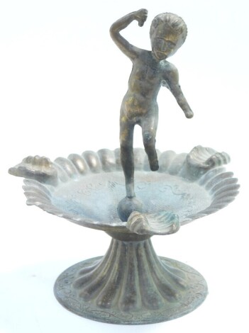 An Italian brass mid century table ashtray, surmounted with a figure of Eros, 13cm high.