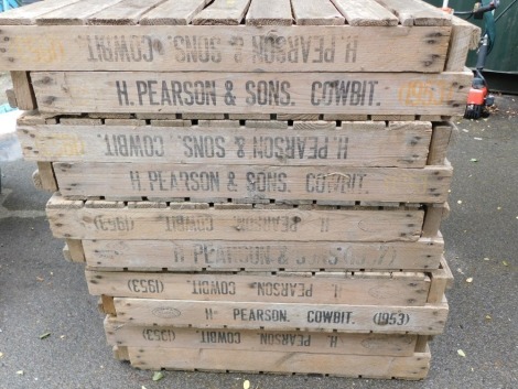 Ten potato crates marked for H Pearson & Sons Cowbit (1953).