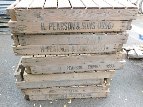 Ten potato crates marked for H Pearson & Sons Cowbit (1953).