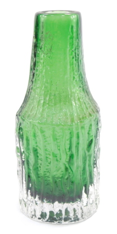 A Whitefriars green textured bottle shaped vase, 20cm high.