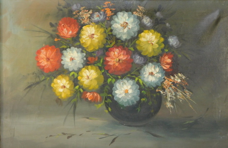 Continental School (20thC). Still life, flowers in a vase, oil on canvas, 59.5cm high, 90.5cm wide.