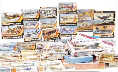 A group of vintage and later Airfix and Matchbox model aircraft kits, to include qMe 262, Walrus MK,II, H.S. Harrier, Whirlwind, and various others, boxed.