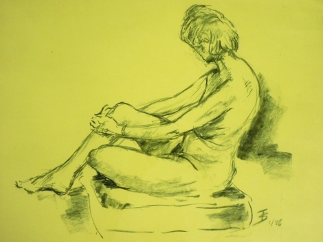 Terence Shelbourne (1930-2020). Nude female study pastel and pencil sketch, signed and dated 86, on yellow backing, 41cm x 55cm, framed and glazed.