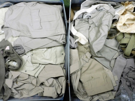 A group of RAF khaki clothing, to include casual shirts, trousers and socks, contained in one case.