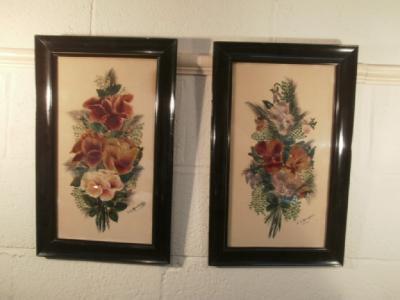 E G Mitchell. A pair of still life floral paintings on velvet signed