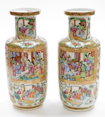 A pair of 19thC Chinese Canton porcelain baluster vases, with scenes of figures at court within a key fret border and background of various butterflies, 44cm high. (AF - minor restoration) Provenance: 1988 Lyall & Co sale at The Bourne Auction Rooms of th - 12