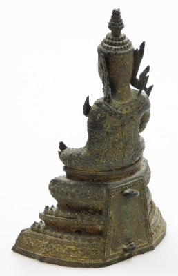 A Thai bronze figure of a seated Buddha, on a Tiered base, 19cm high. - 2