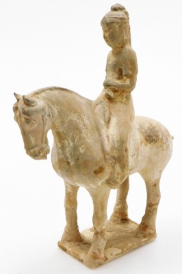 A Chinese Tang style pottery figure of a man on horseback, rectangular base, probably of the period, 30cm high. - 3