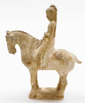 A Chinese Tang style pottery figure of a man on horseback, rectangular base, probably of the period, 30cm high. - 4