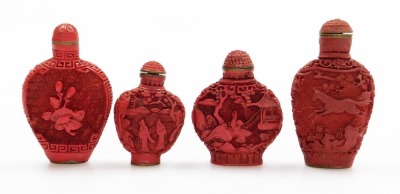 Three Chinese overlay glass snuff bottles and others, including four moulded composite bottles, and an agate bottle carved with fruiting peach. (8) - 14