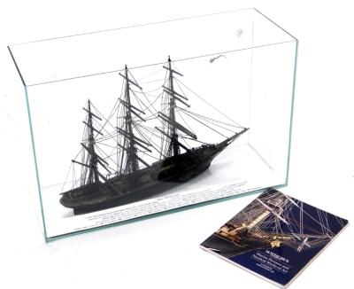 A late 19thC sailor made model of a clipper, The British Isles, 49cm wide. Provenance: National Maritime Museum Greenwich. The British Isles was a steel ship built in 1884 at Port Glasgow by T. Reid & Company, with a gross tonnage of 2461, registered to