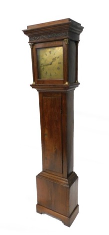 William Brown, Stroud. An early 19thC longcase clock, the brass dial engraved with scrolls, etc., with a thirty hour four pillar movement, in an oak case, 204cm high.