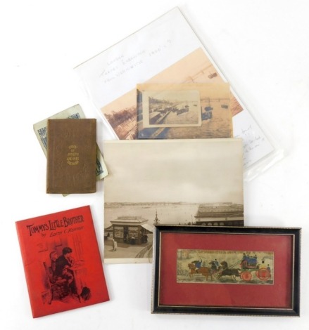 A quantity of ephemera, to include Kenyon (E) Tommy's Little brother, photographs of Blackpool, London, etc., and a photograph depicting an early fire engine.