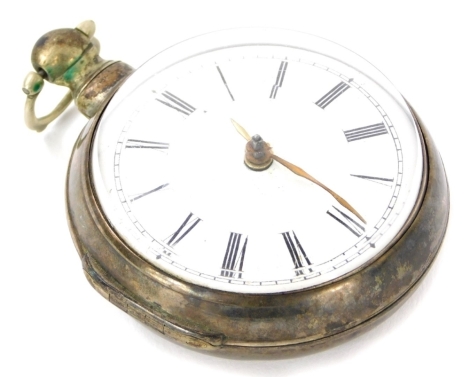 A silver cased pocket watch, by W. Hollison, London, 16108, with fusee movement and enamel Roman numeric dial, Birmingham, marks rubbed, with an outer case.