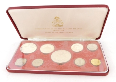 A 1973 Bahama Islands proof coin set, in red case.