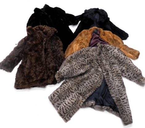 A Golden Gate faux fur coat, size 20, and four fur jackets of various types. (5)