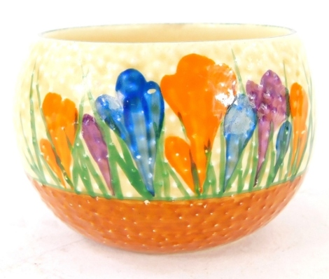 A Clarice Cliff Bizarre Crocus pattern small bowl or salt, 6.5cm diameter.