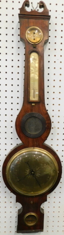 A mid 19thC wheel barometer, stamped D. Rivolta Edinburgh, in a mahogany case with brass dials, 101cm high. (AF)