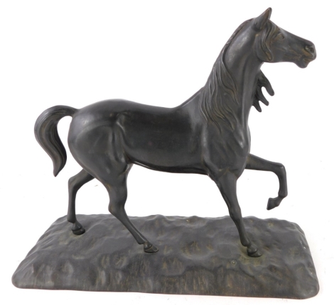 Late 20thC School. Figure of a horse, on rectangular base, bronze, 35cm wide.