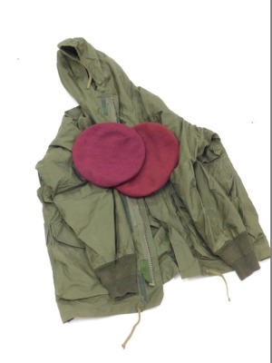 A special Air-Services green jacket, two SAS berets, sizes 6 and 5/8 and 6 and 7/8, labels for 1944 and 1945. (3)