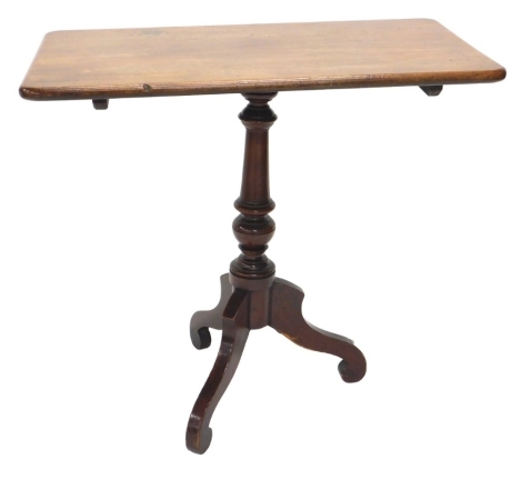 A 19thC mahogany occasional table, the rectangular tilt top on a turned column and tripod base, 82cm wide.