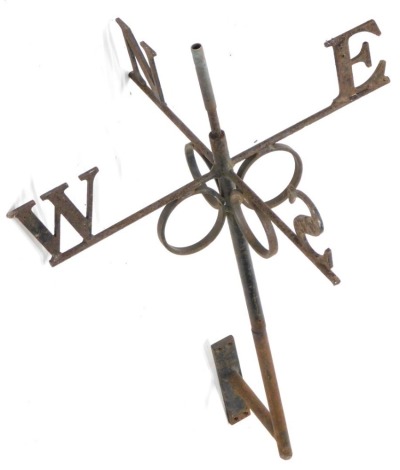 A wrought iron weather vane, of plain form, 93cm high overall.