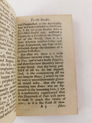 Erasmus (Desiderius). MORIAE ENCOMIUM OR, A PANEGYRICK UPON FOLLY portrait frontispiece, 48 engraved plates, bookplate A.B. Rowan, notes on f.f.e., later calf, tooled in blind, J. Woodward, 1709 - 9