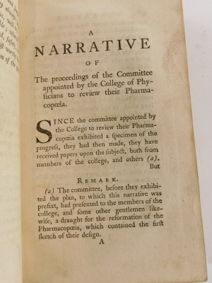 Pemberton (H.). THE DISPENSATORY OF THE ROYAL COLLEGE OF PHYSICIANS, LONDON, J. Nourse 1760 - 6