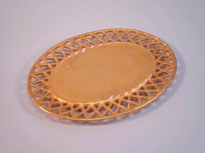 An early 19thC Derby porcelain oval gilt dish with a pierced border