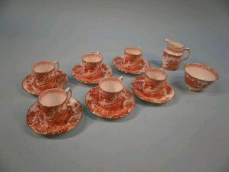 A Royal Crown Derby "Red Aves" pattern coffee service comprising six coffee