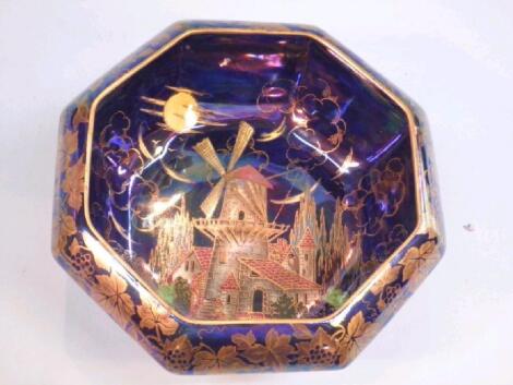 A Maling pottery lustre octagonal bowl